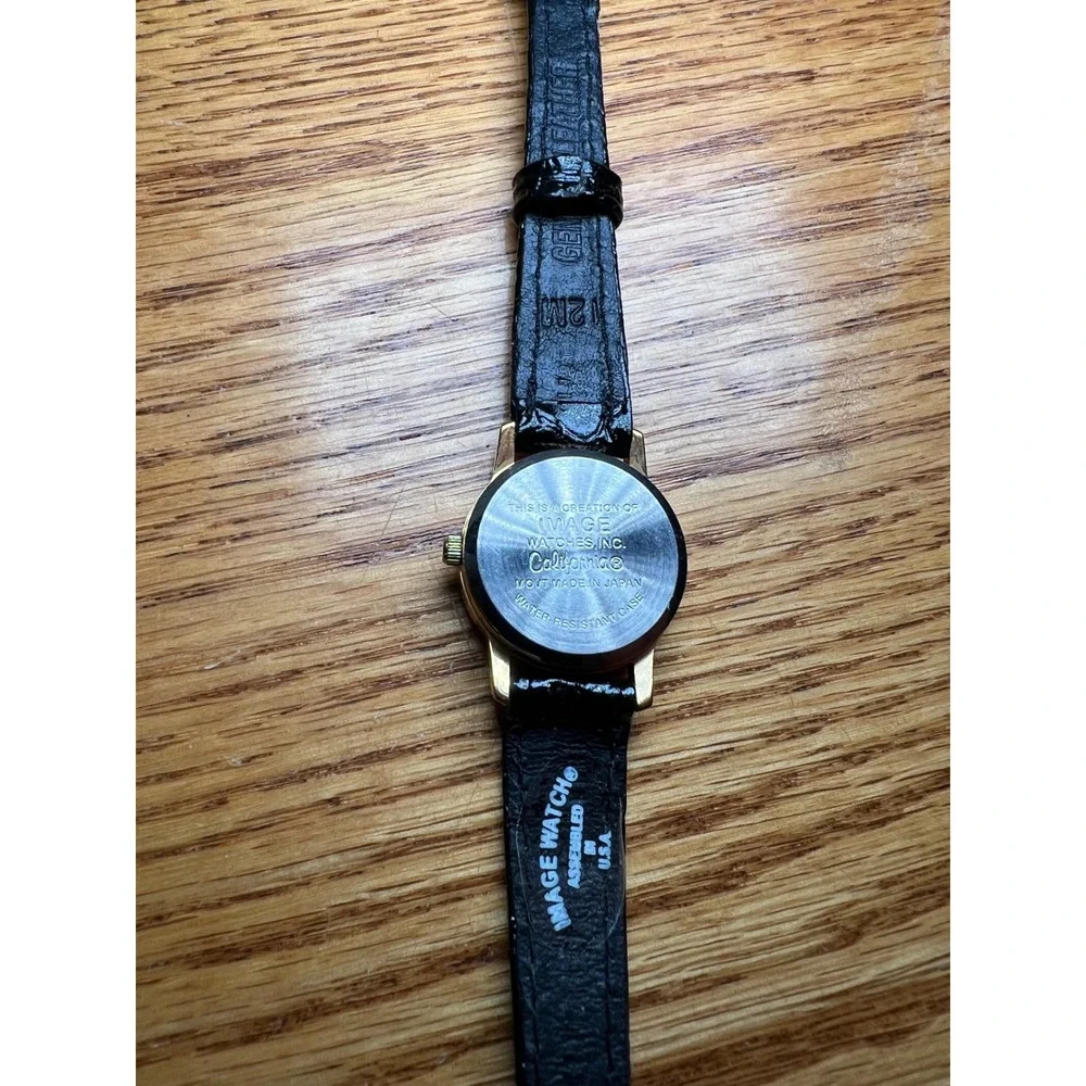Vintage Stanislaus Warriors Image Watch Gold Tone Black Leather Strap USA Made